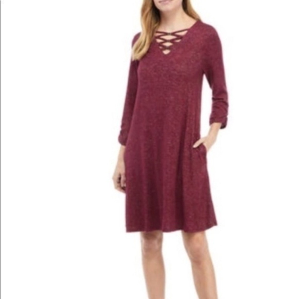 NWT Apt 9 3/4 Sleeve A Line Dress size Large Burgundy New
